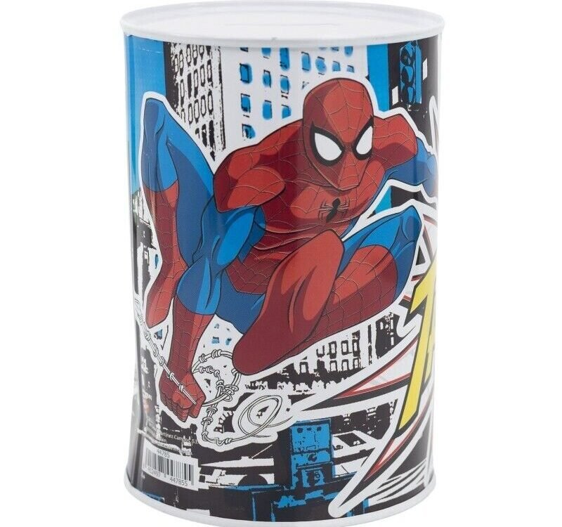 Spiderman Street Money Piggy Bank Coin Saving Cash Tin Metal Kids Favorite Hero Cartoon Character