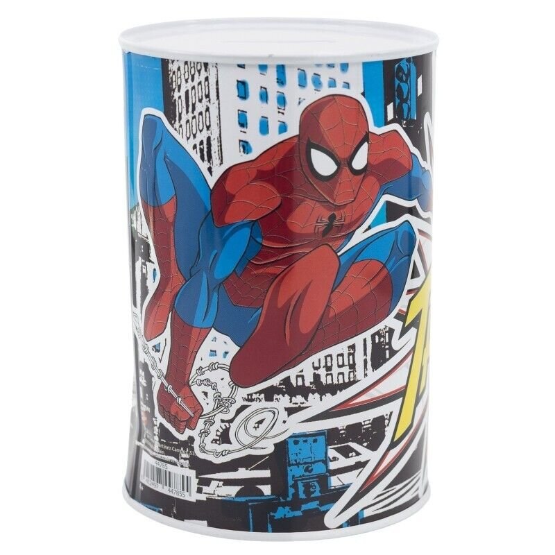 Spiderman Street Money Piggy Bank Coin Saving Cash Tin Metal Kids Favorite Hero Cartoon Character