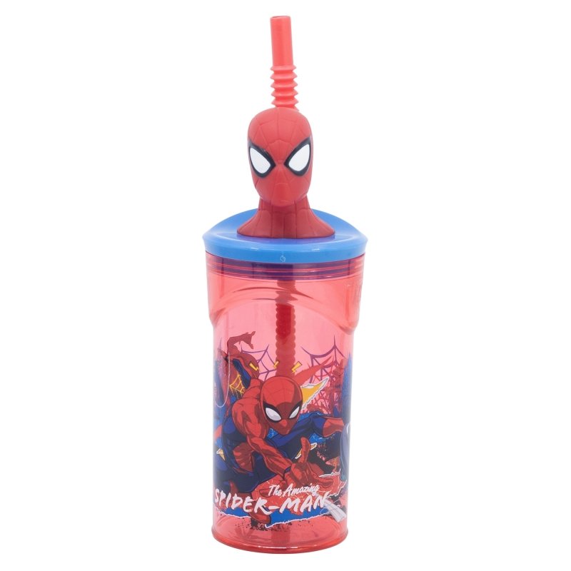 Spiderman red 3d bottle with straw